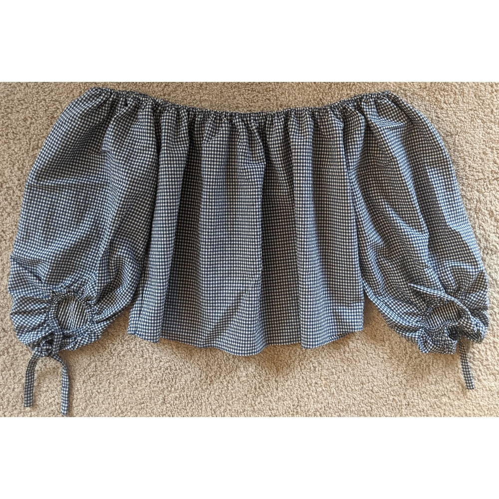 Zara Gingham Off the Shoulder Top EUC